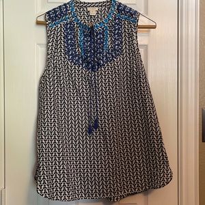 J crew sleeveless top with embroidery